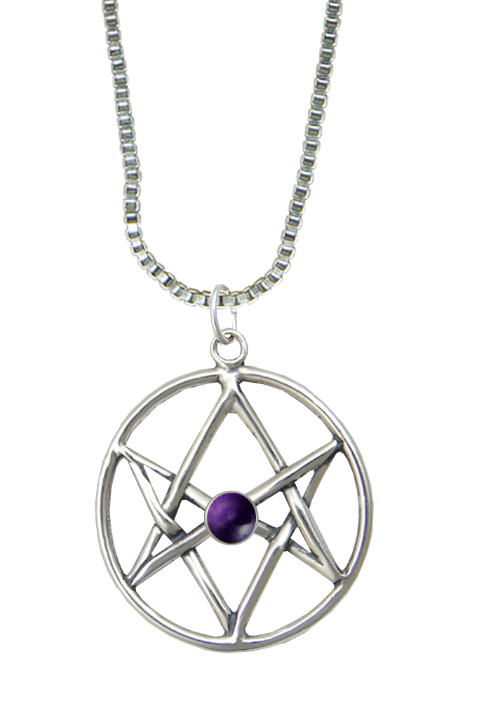 Sterling Silver Unicursal Hexagram Pendant With Amethyst Sterling Silver Unicursal Hexagram Pendant With Amethyst
